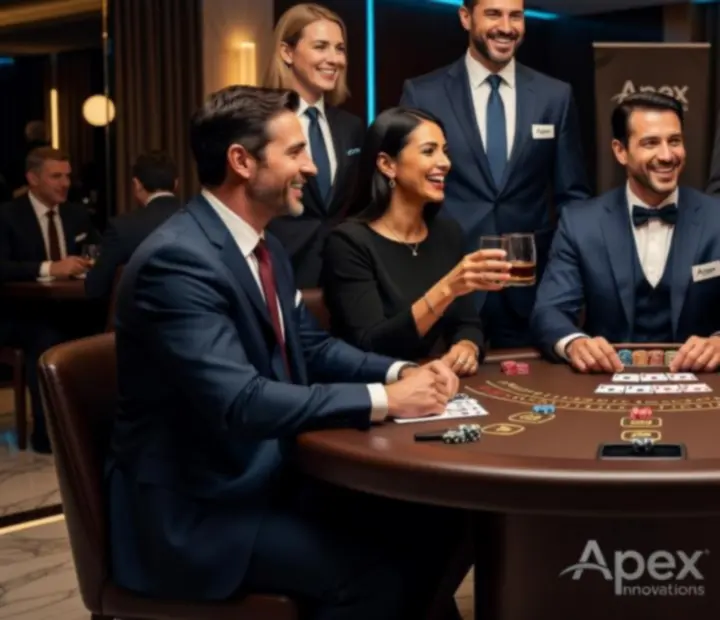 Elegancki event firmowy z uczestnikami przy stole blackjack