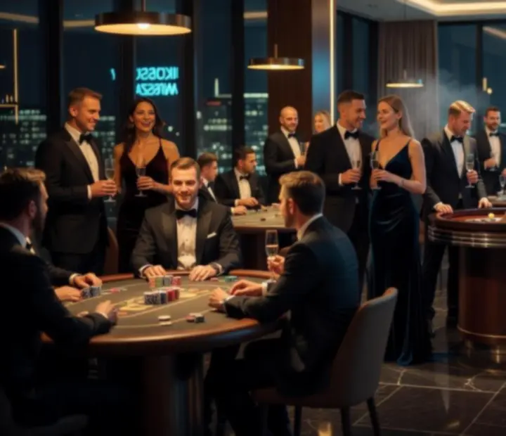 Luksusowe wydarzenie wieczorne z elegancką oprawą świetlną i stołami rozrywkowymi