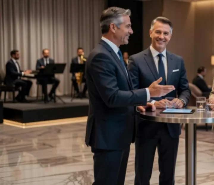 Przedstawiciele firm podczas eleganckiego wieczoru integracyjnego