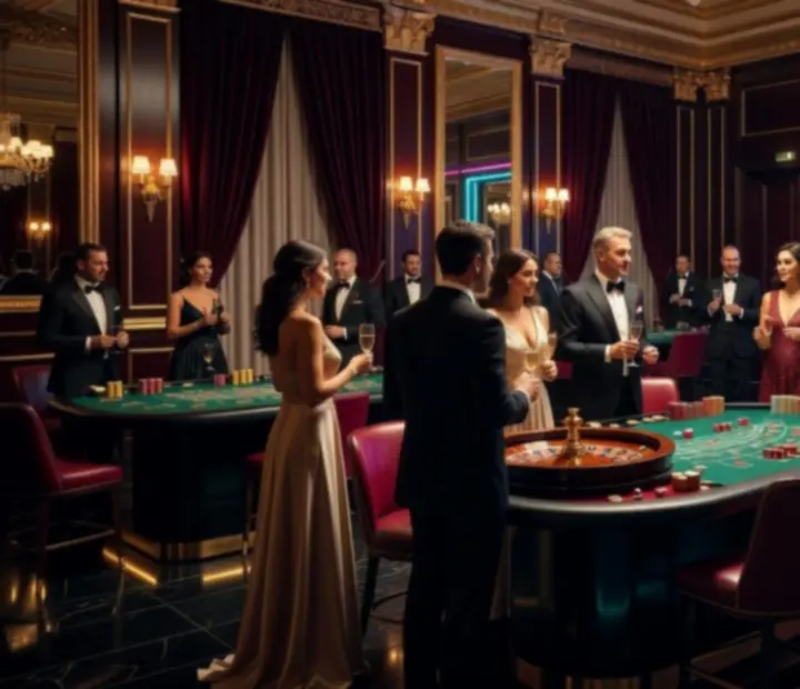 Atmosfera premium na wieczornej imprezie z oświetleniem i eleganckimi gośćmi