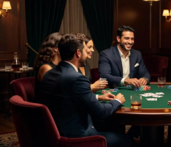 Goście na prywatnym wieczorze pokerowym świętujący zwycięstwo