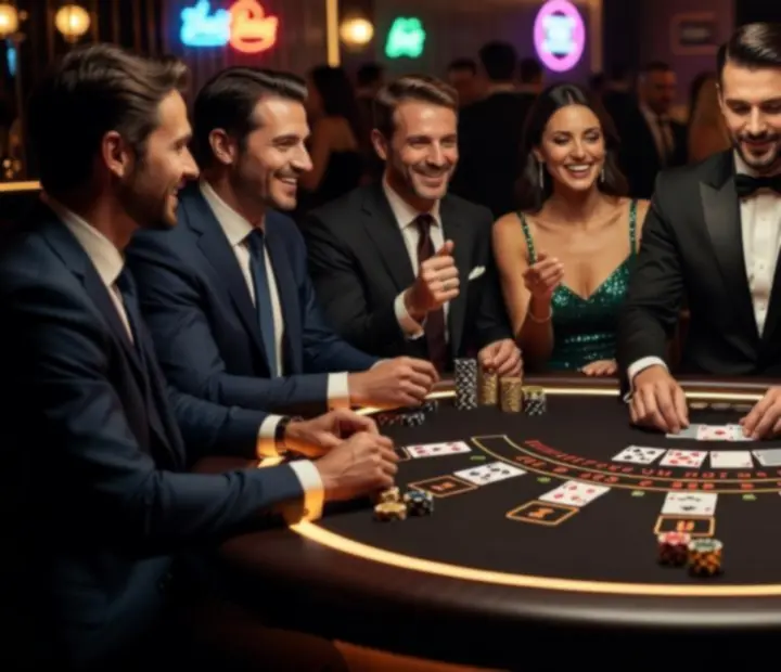 Mobilne stanowisko do blackjacka z elegancką oprawą świetlną.